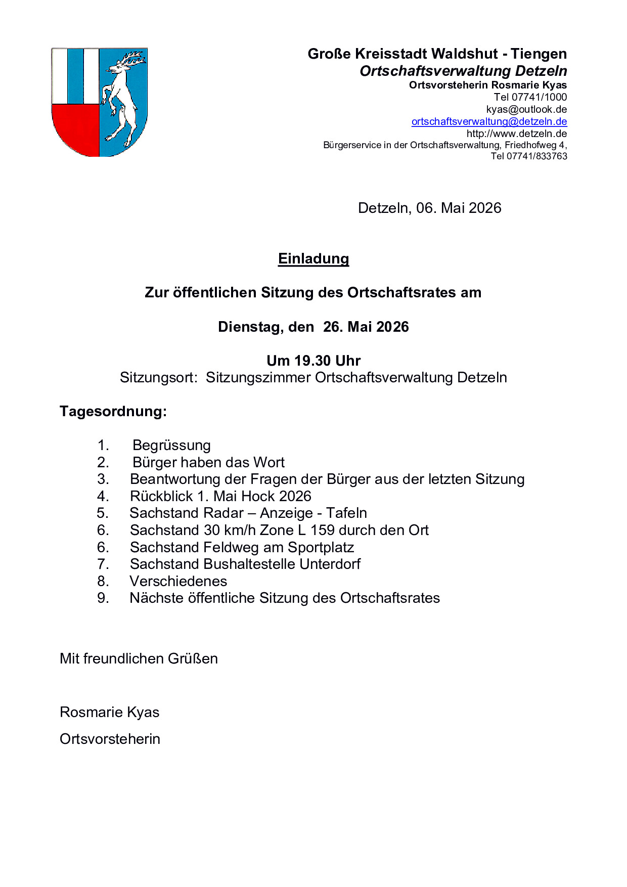Öffentliche Sitzung des Ortschaftsrates