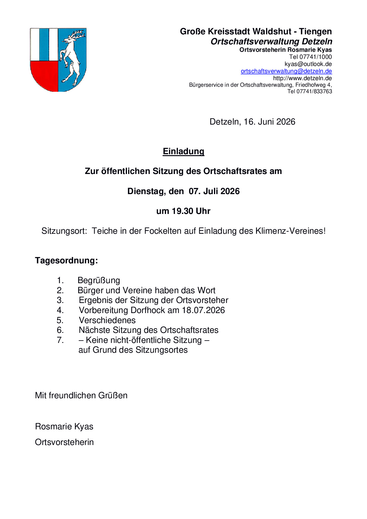 Öffentliche Sitzung des Ortschaftsrates