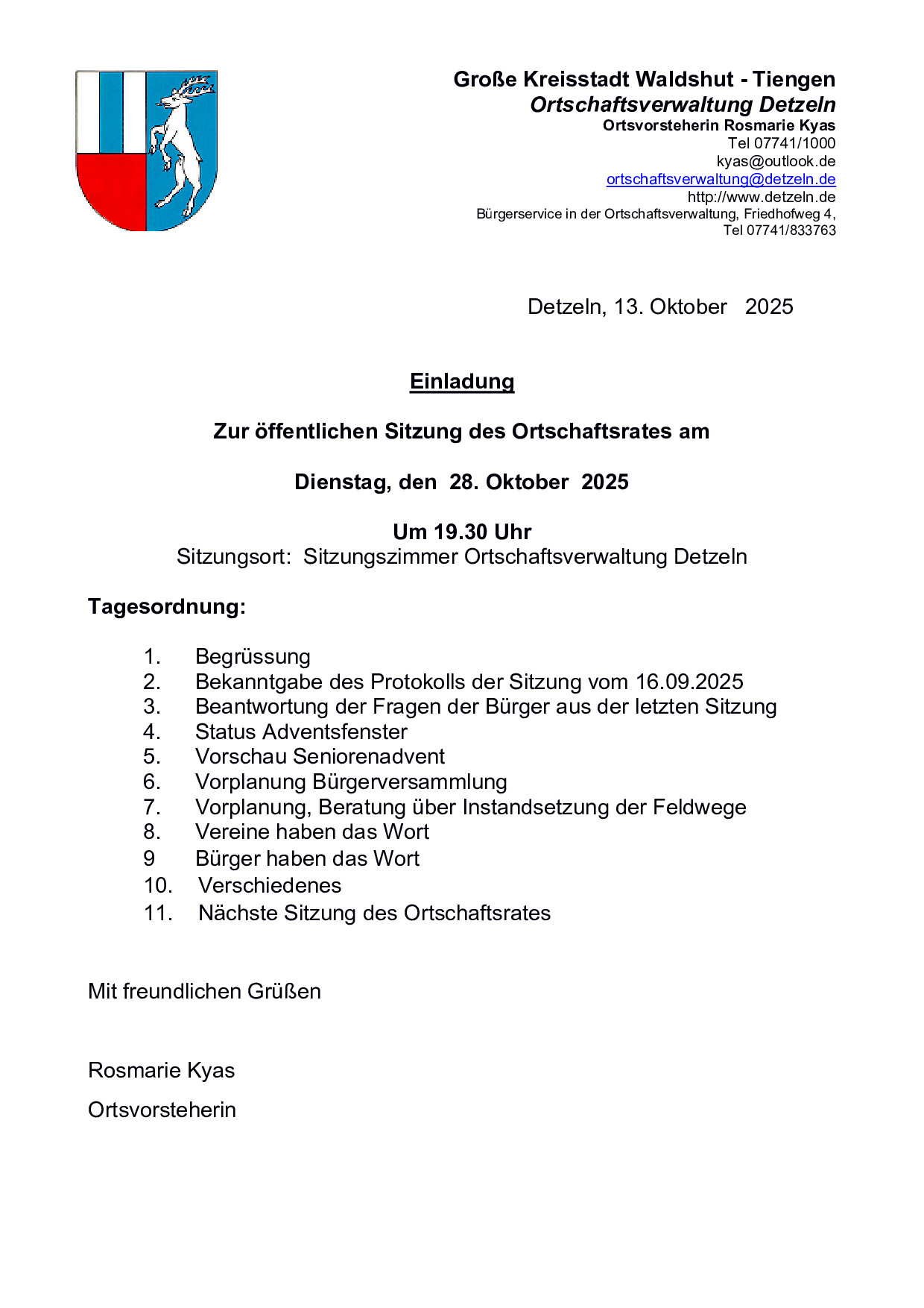 Sitzung des Ortschaftsrates